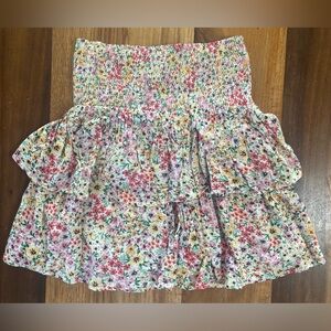 Vero Moda Floral Tiered Mini Skirt Ruffle Pink Yellow Boho Size Small NWT